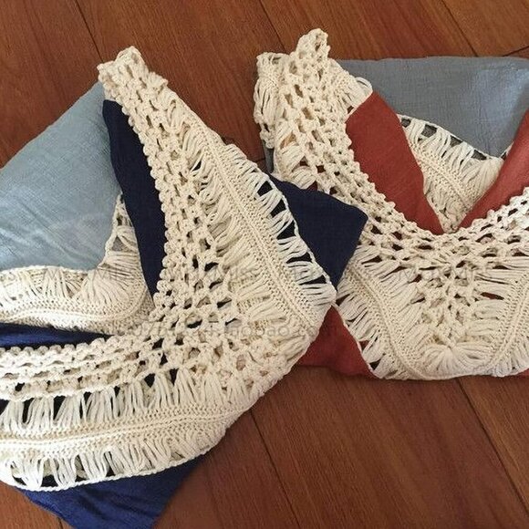 Women's V-Neck Long Sleeves Loose Crochet Hollow Summer Swimsuit Coverups - Picture 5 of 5